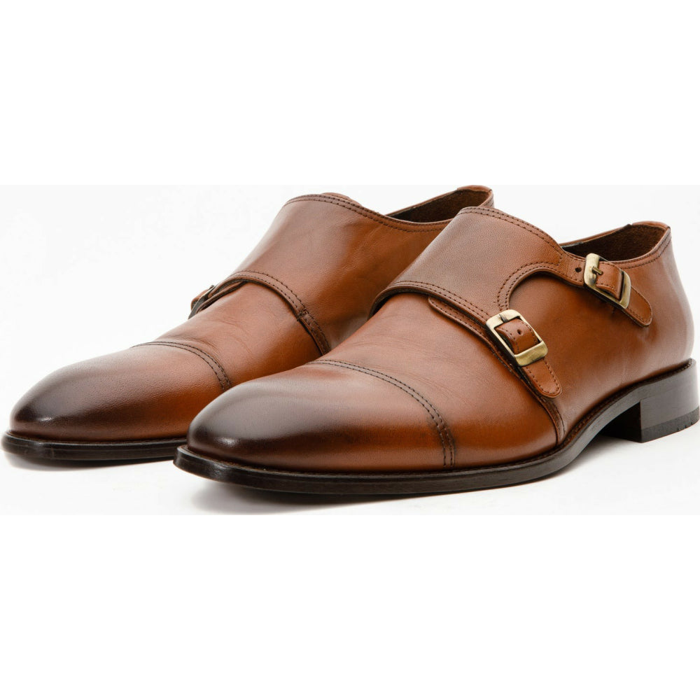 Vinci Leather The Essen Brown Cap Toe Double Monk Strap Shoe