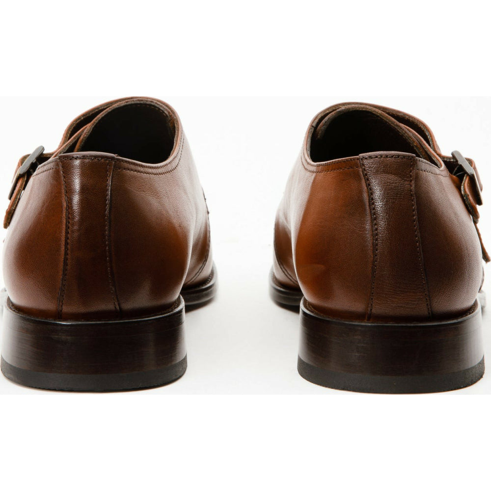 Vinci Leather The Essen Brown Cap Toe Double Monk Strap Shoe