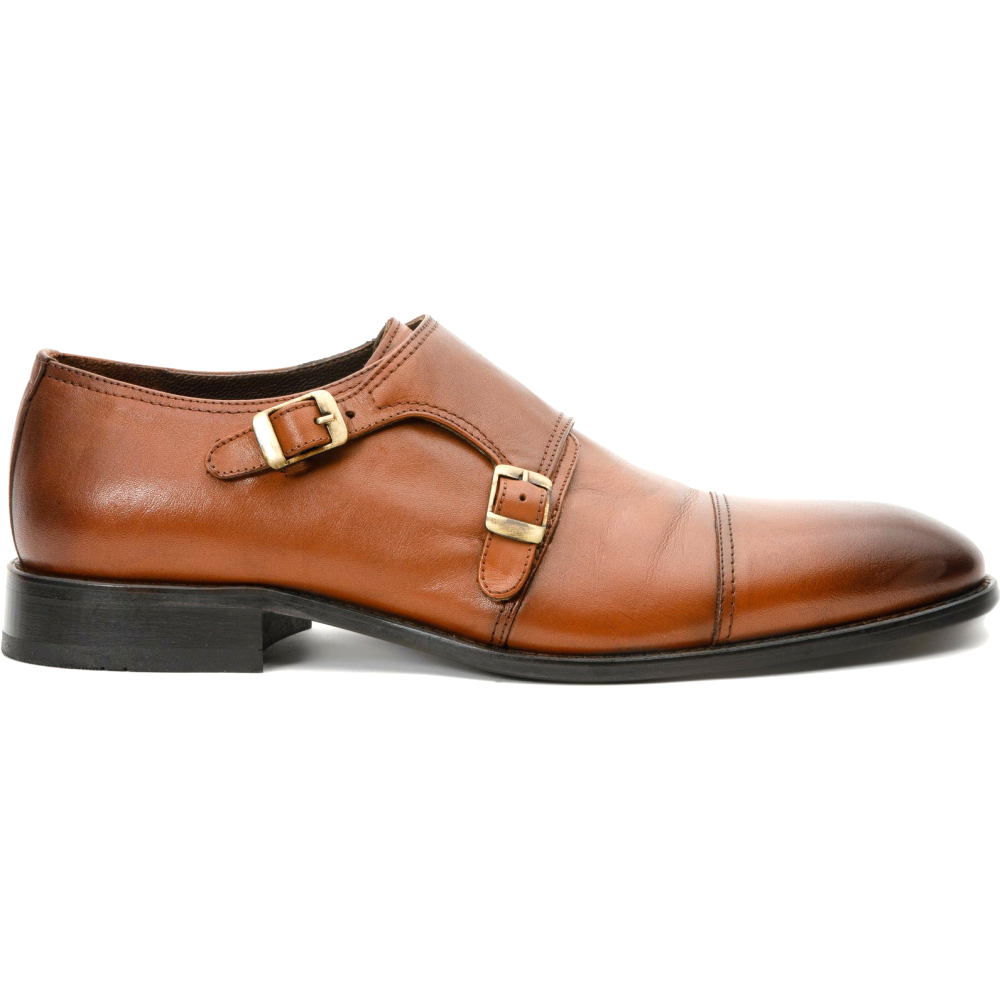 Vinci Leather The Essen Brown Cap Toe Double Monk Strap Shoe
