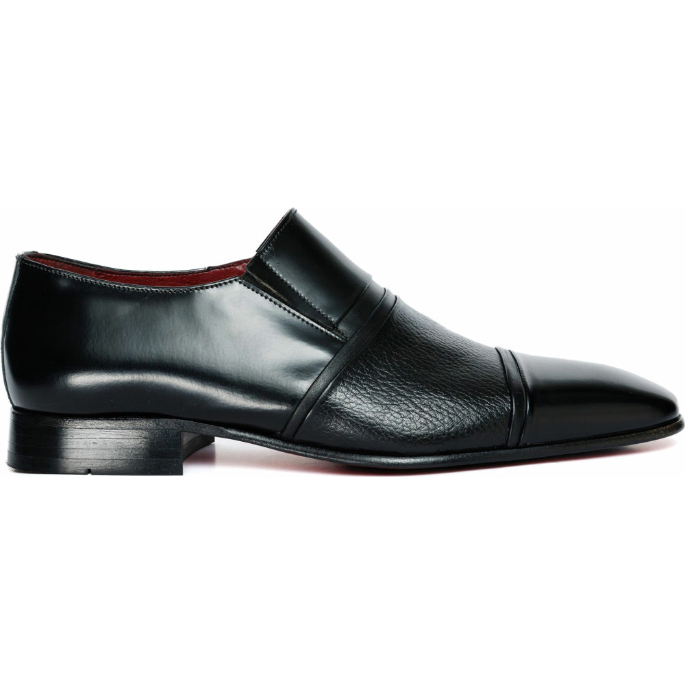 Vinci Leather The Everest Black Leather Cap Toe Dress Loafer Shoe (16005)
