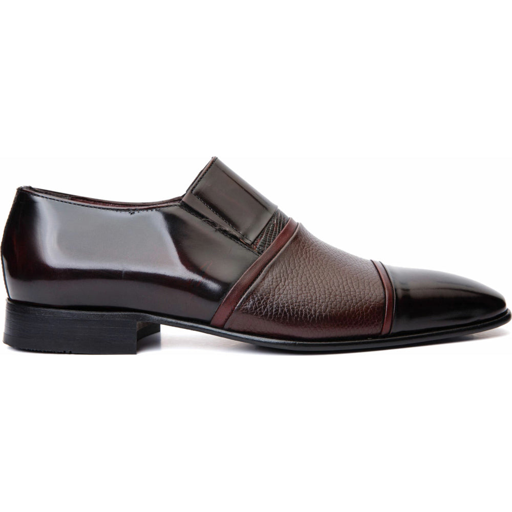 Vinci Leather The Everest Burgundy Burnished Leather Cap Toe Dress Loafer Shoe (16005)