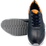 Vinci Leather The Florida Dark Blue Leather Sneaker (11383)