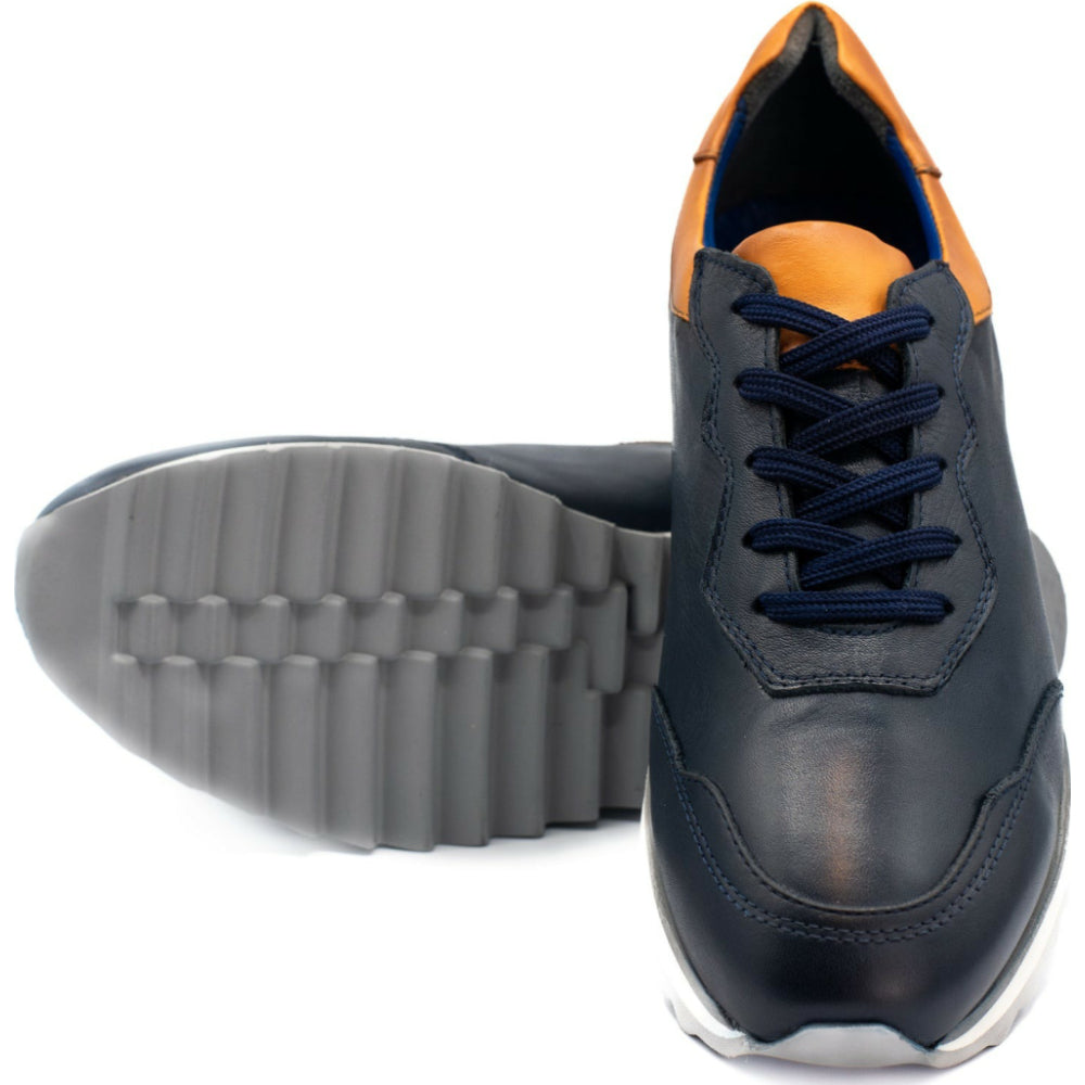 Vinci Leather The Florida Dark Blue Leather Sneaker (11383)