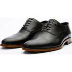 Vinci Leather The Gambaha Black Leather Quarter Brogue Cap Toe Oxford Shoe (8012)