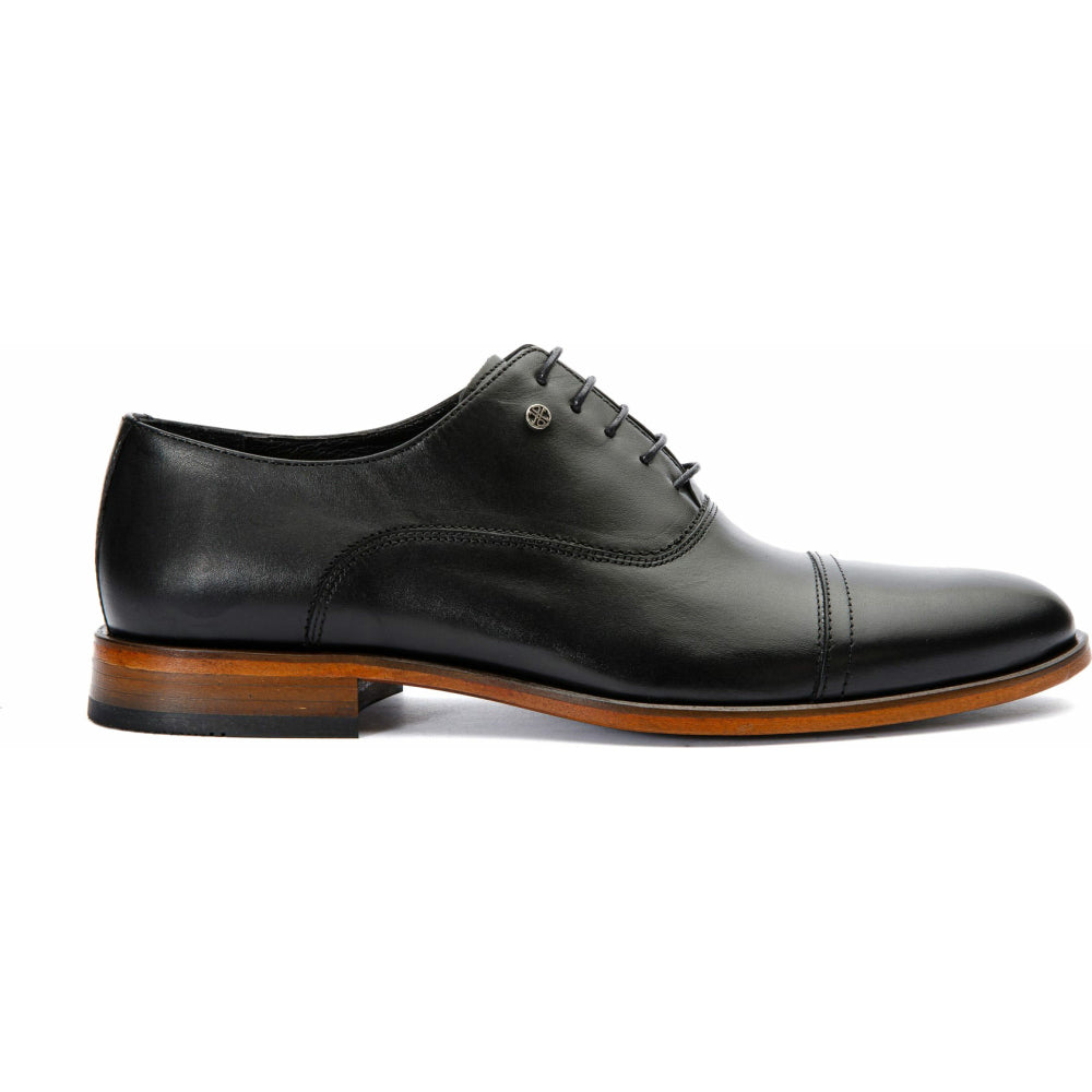 Vinci Leather The Gambaha Black Leather Quarter Brogue Cap Toe Oxford Shoe (8012)