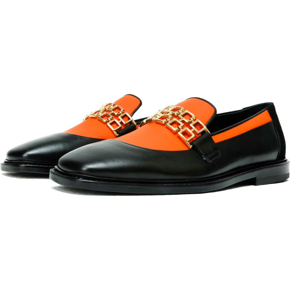 orange and black dress shoes Vinci Leather The Gemena Black / Orange Shoe Bit Dress Loafer