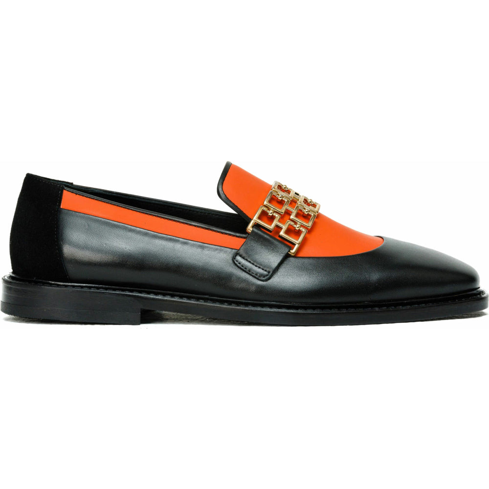 Vinci Leather The Gemena Black / Orange Shoe Bit Dress Loafer