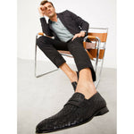 Vinci Leather The Grand Woven Leather Black Shoe Penny Loafer (11060)