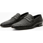 Vinci Leather The Grand Woven Leather Black Shoe Penny Loafer (11060)