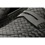 Vinci Leather The Grand Woven Leather Black Shoe Penny Loafer (11060)