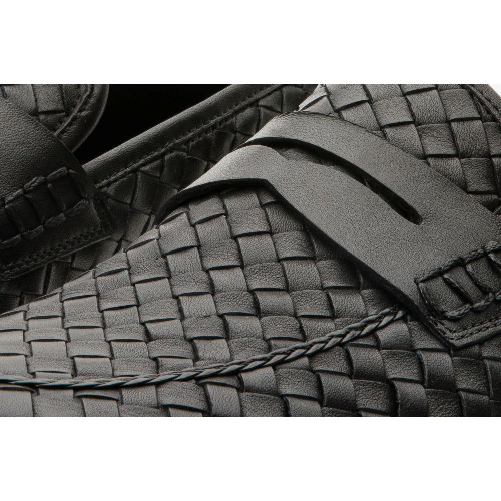 Vinci Leather The Grand Woven Leather Black Shoe Penny Loafer (11060)