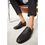 Vinci Leather The Grand Woven Leather Black Shoe Penny Loafer (11060)