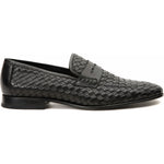 Vinci Leather The Grand Woven Leather Black Shoe Penny Loafer (11060)