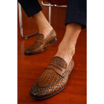 Vinci Leather The Grand Woven Leather Brown Shoe Penny Loafer (11060)