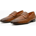Vinci Leather The Grand Woven Leather Brown Shoe Penny Loafer (11060)