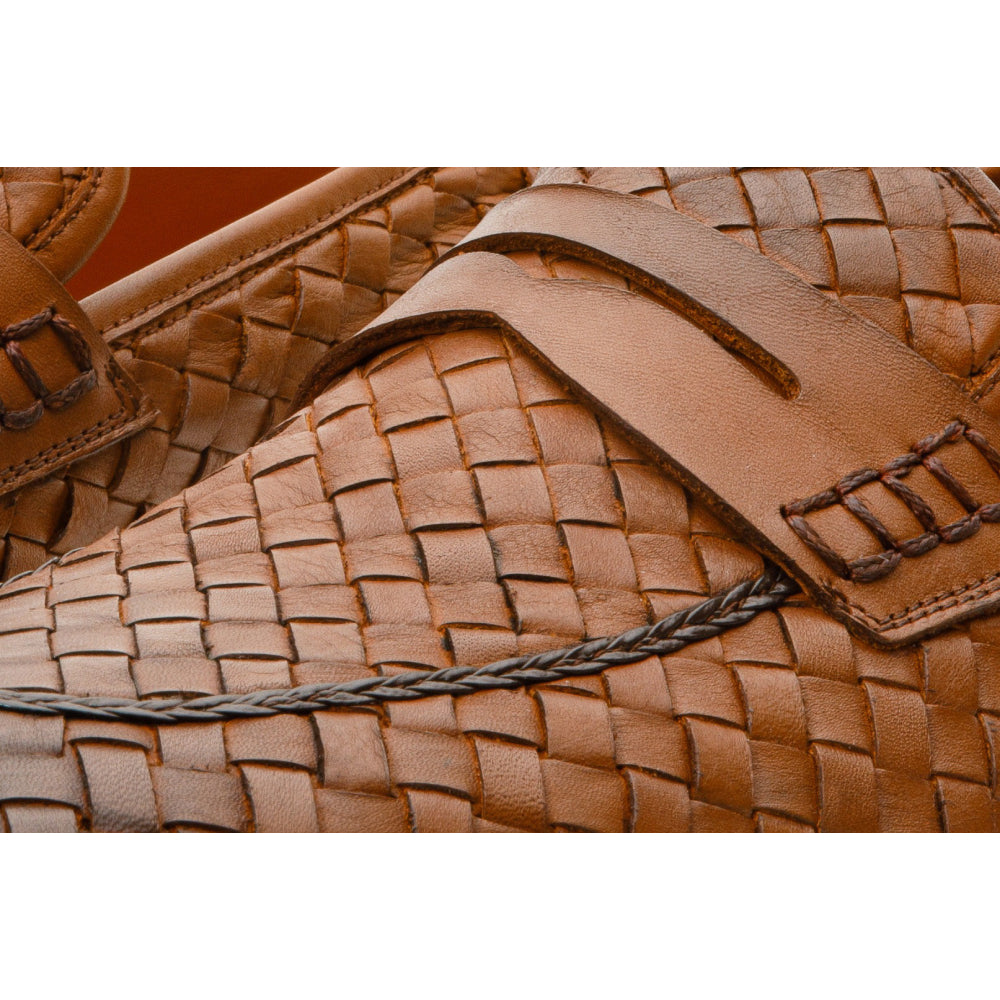 Vinci Leather The Grand Woven Leather Brown Shoe Penny Loafer (11060)