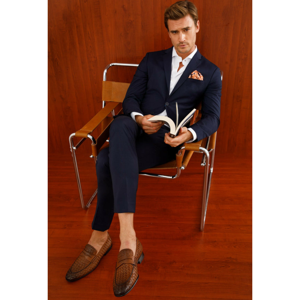Vinci Leather The Grand Woven Leather Brown Shoe Penny Loafer