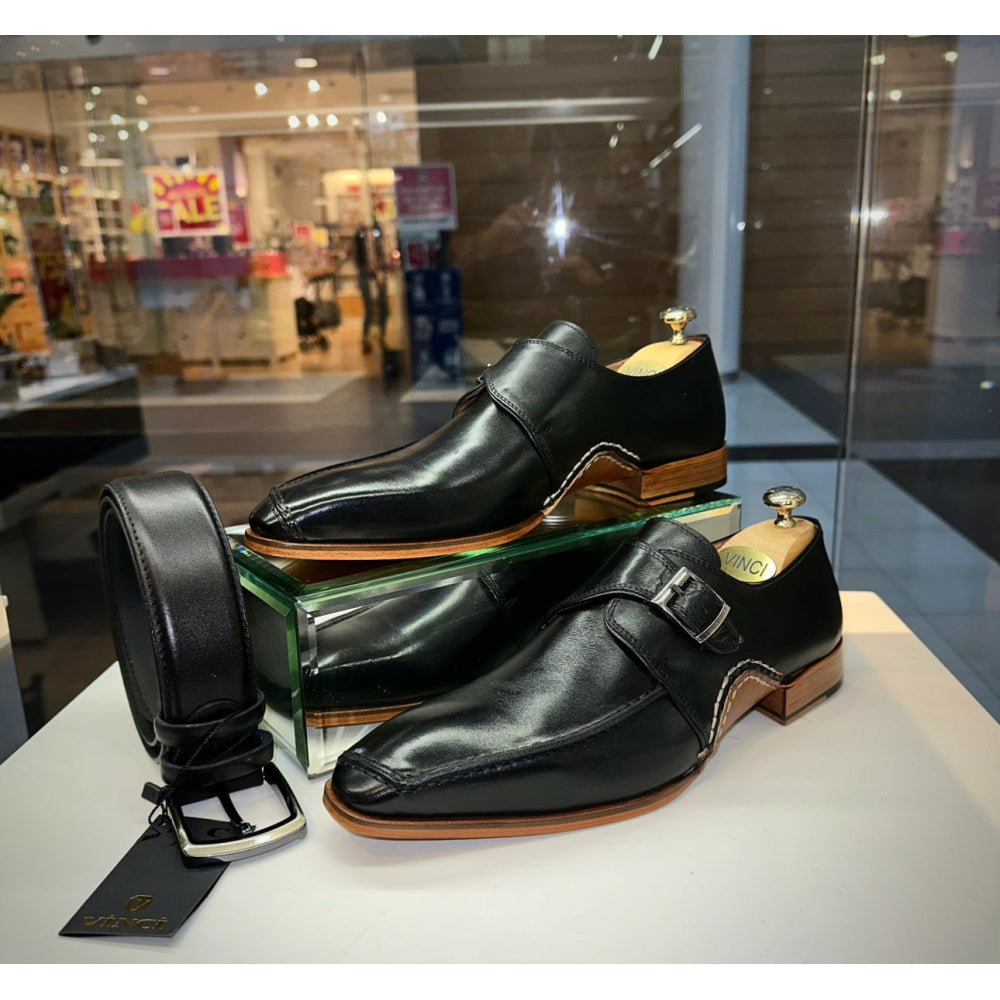 Vinci Leather The Hagrid Black Single Monk Strap Handmade Shoe (X-6827 V-02)