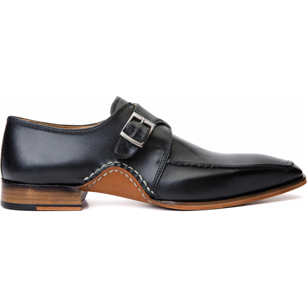 Vinci Leather The Hagrid Black Single Monk Strap Handmade Shoe (X-6827 V-02)