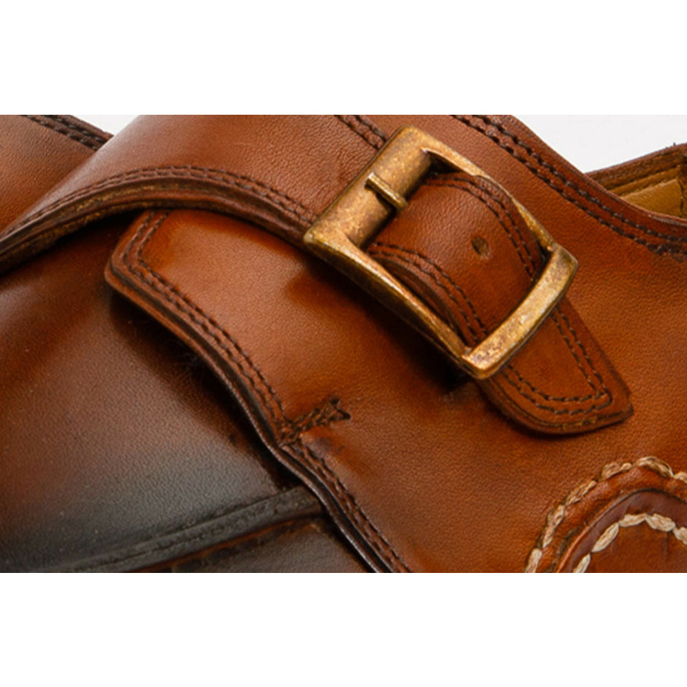 Vinci Leather The Hagrid Cognac Single Monk Strap Handmade Shoe (X-6827 V-02)