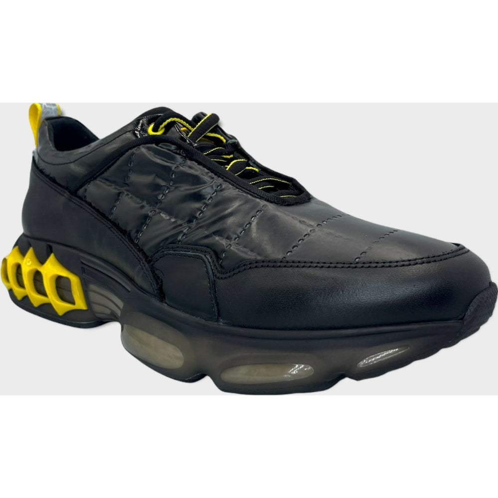 Vinci Leather The Hatay Black / Yellow Leather Sneaker (14098)