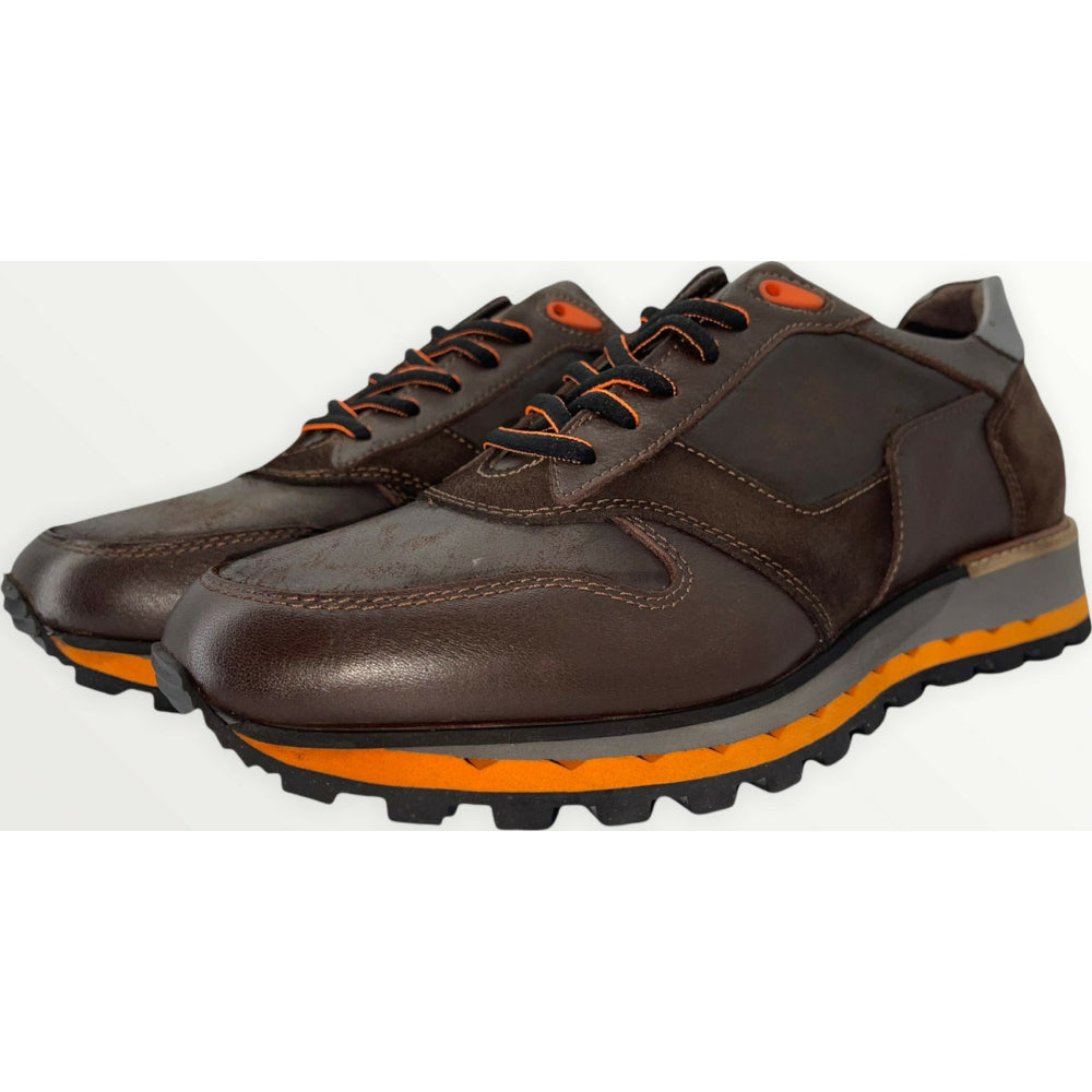 Vinci Leather The Helsinki Black / Orange Leather Sneaker (14220)