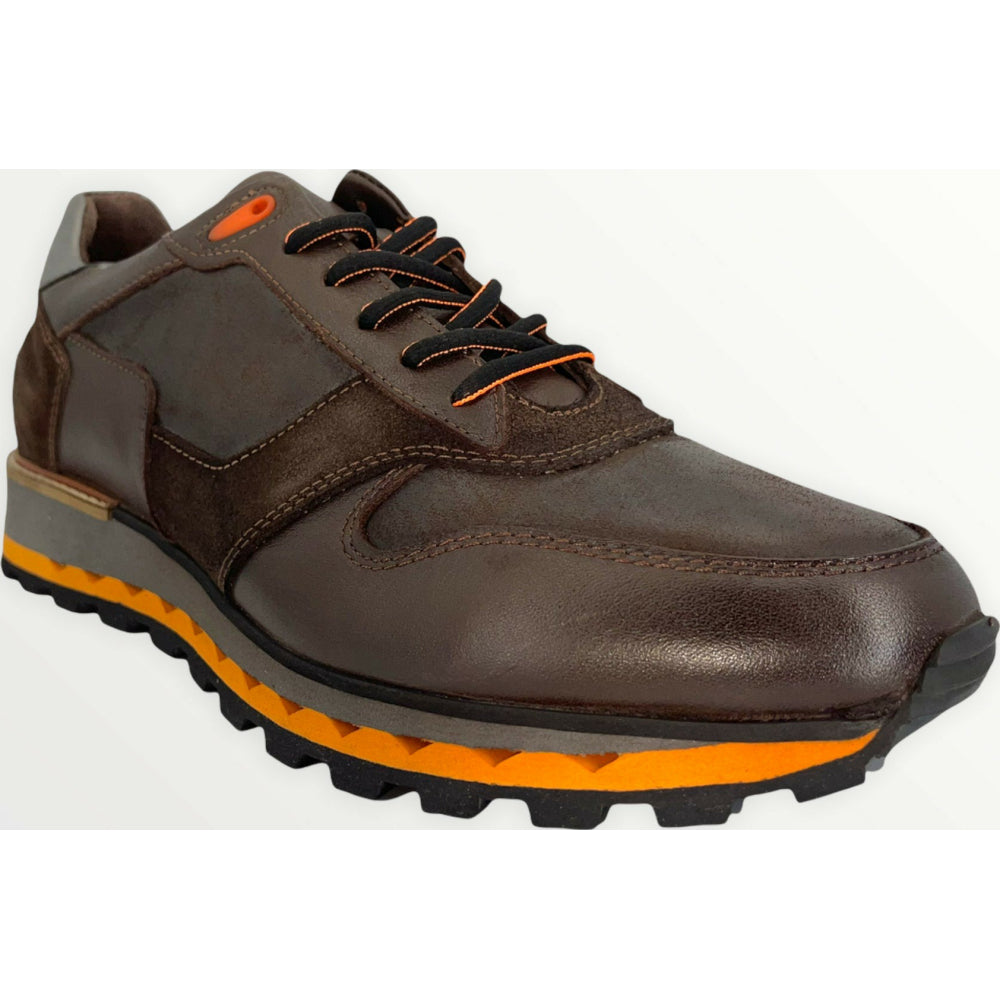 Vinci Leather The Helsinki Black / Orange Leather Sneaker (14220)