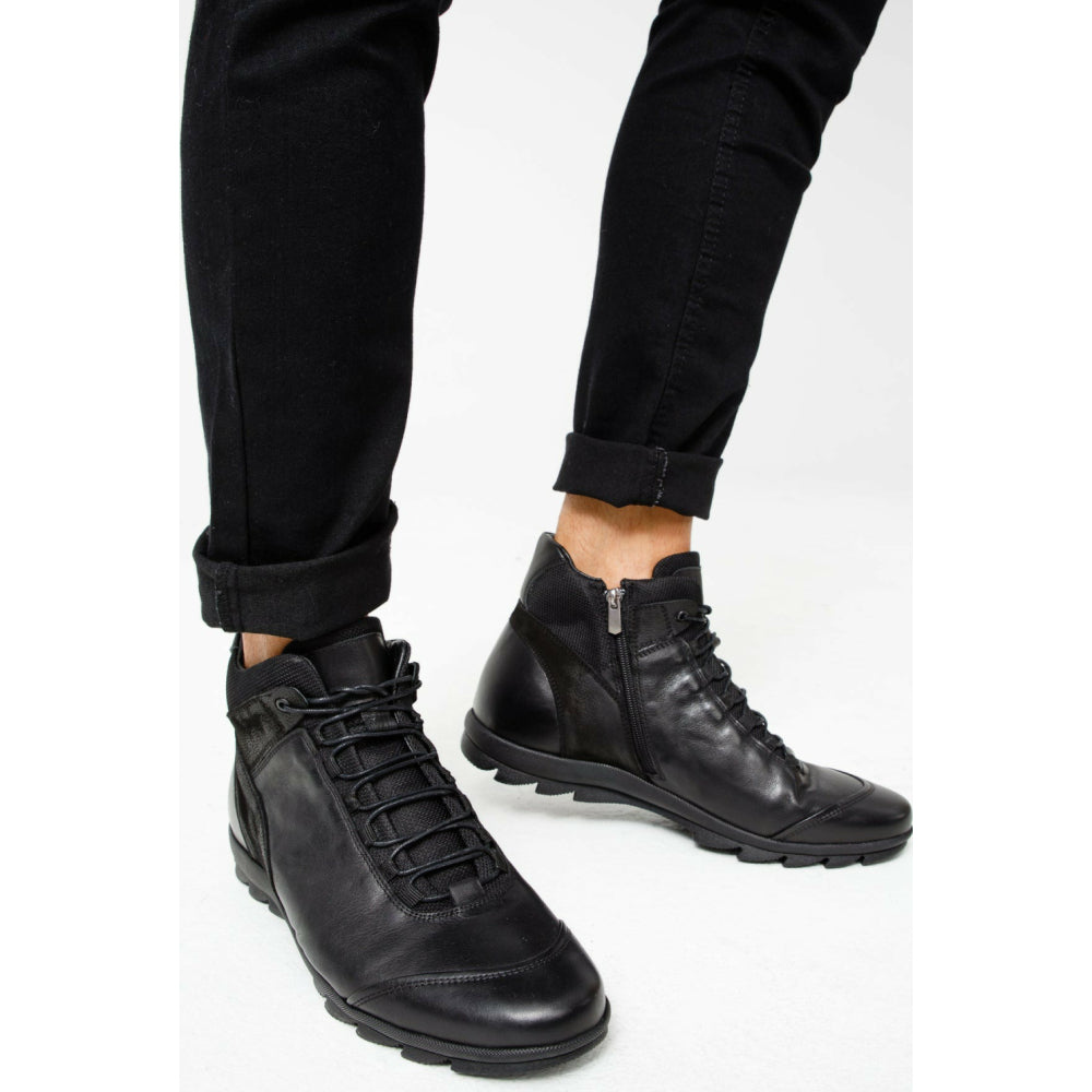 Vinci Leather The Houston Leather Black Lace-up Casual Boot With A Zipper (03618 S-8)