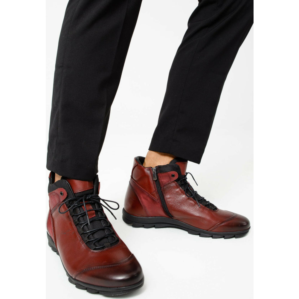Vinci Leather The Houston Leather Burgundy Lace-up Casual Boot With A Zipper (03618 B-9)