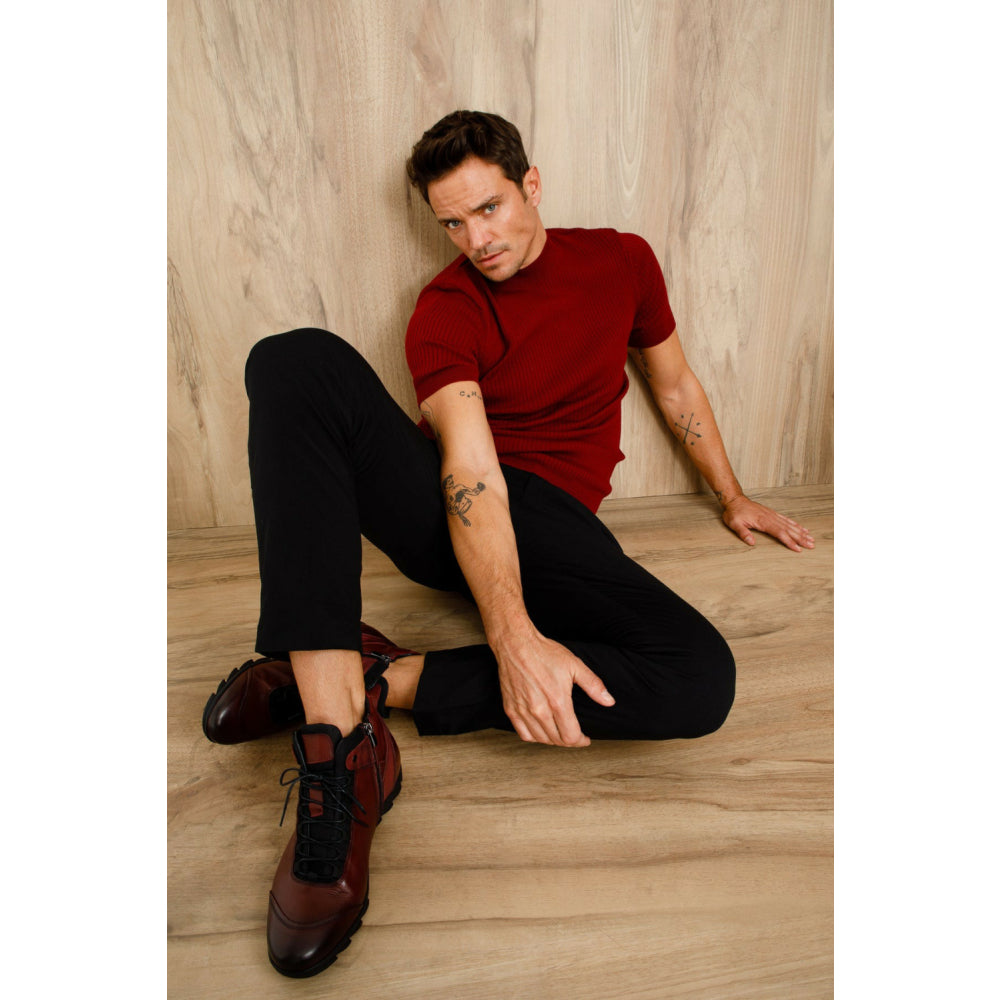 Vinci Leather The Houston Leather Burgundy Lace-up Casual Boot With A Zipper (03618 B-9)