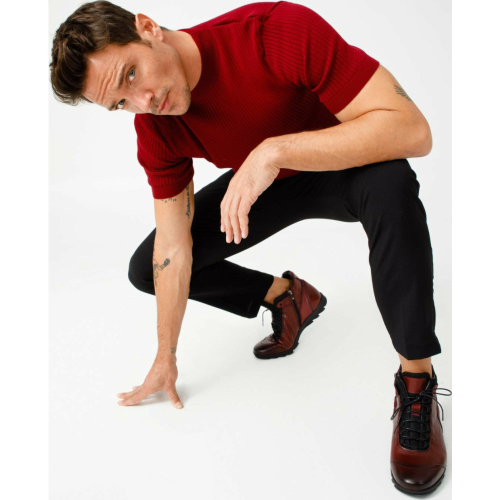 Vinci Leather The Houston Leather Burgundy Lace-up Casual Boot With A Zipper (03618 B-9)