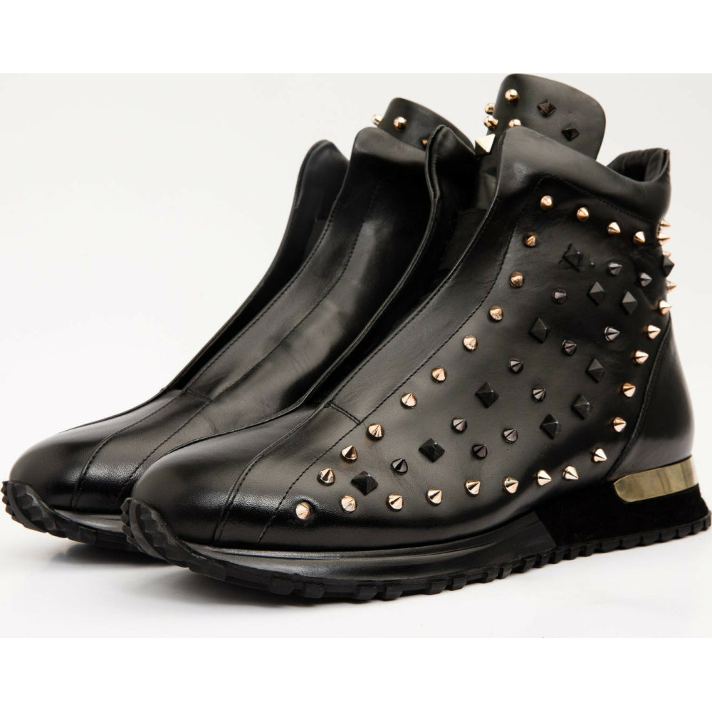Vinci Leather The Infanta High-top Black Spike Leather Sneaker Limited Edition For Men