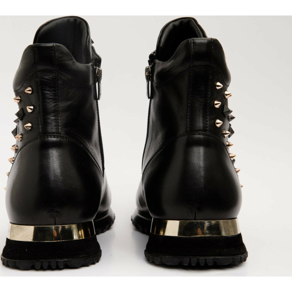 Vinci Leather The Infanta High-top Black Spike Leather Sneaker Limited Edition For Men