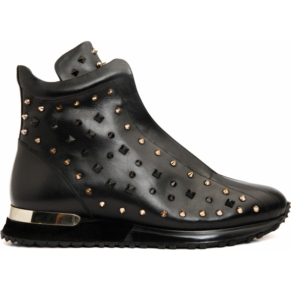 Vinci Leather The Infanta High-top Black Spike Leather Sneaker Limited Edition For Men