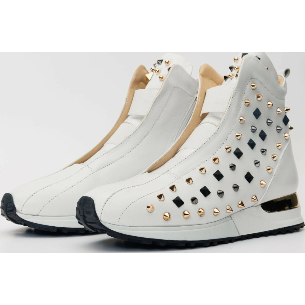 Vinci Leather The Infanta High-top White Spike Leather Sneaker Limited Edition For Men