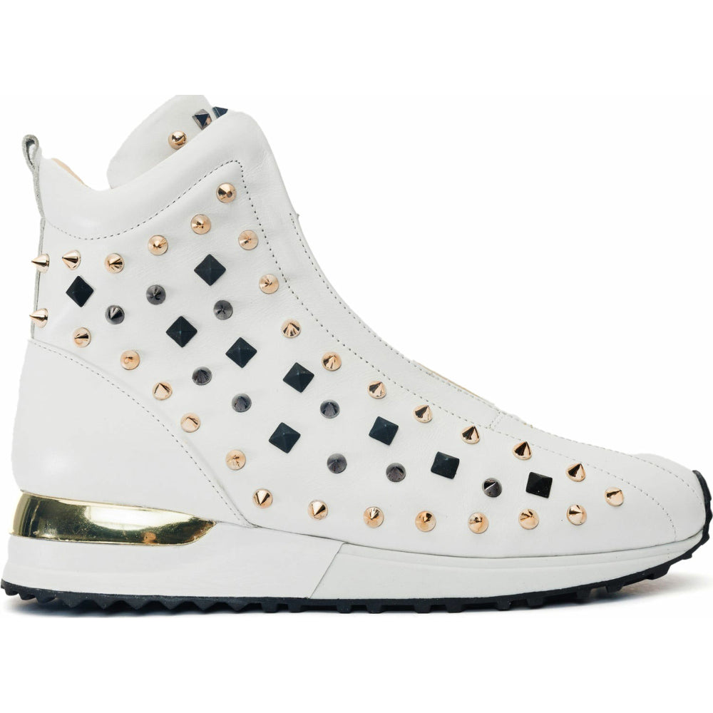 Vinci Leather The Infanta High-top White Spike Leather Sneaker Limited Edition For Men