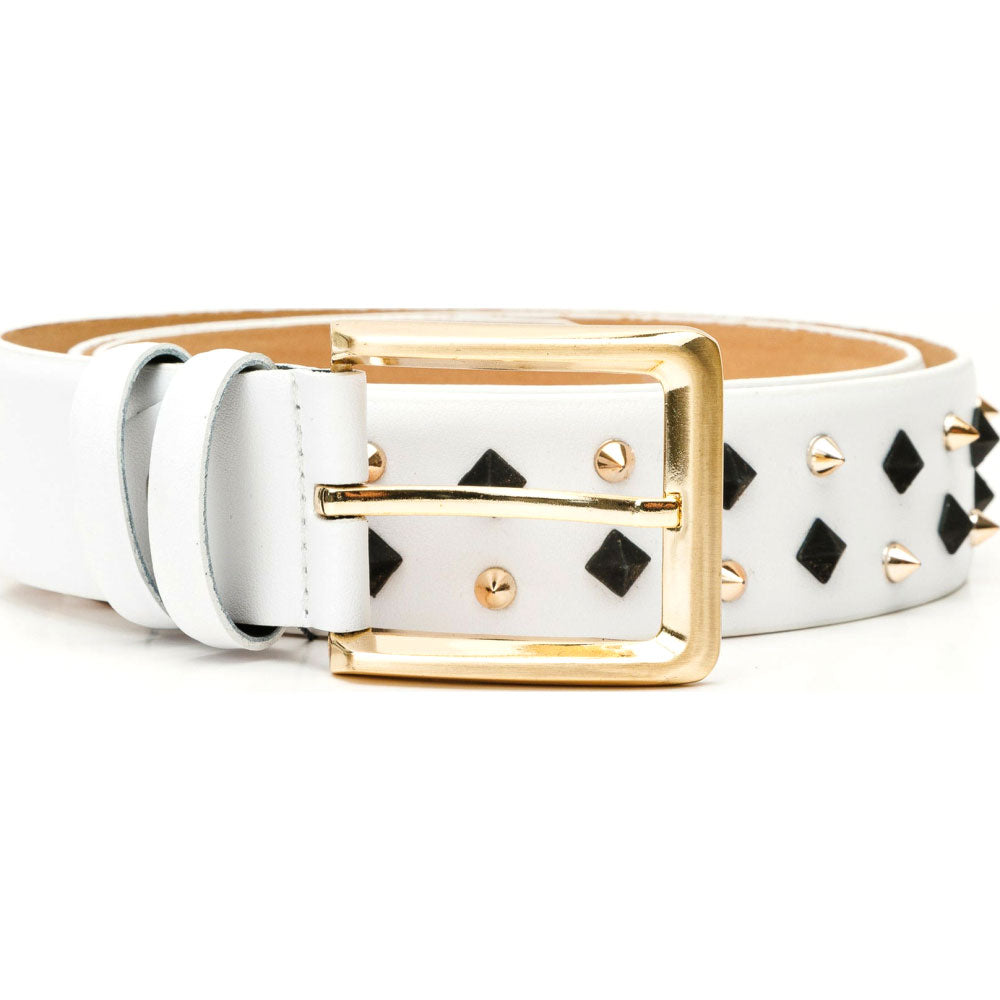 Vinci Leather The Infanta White Spike Leather Belt