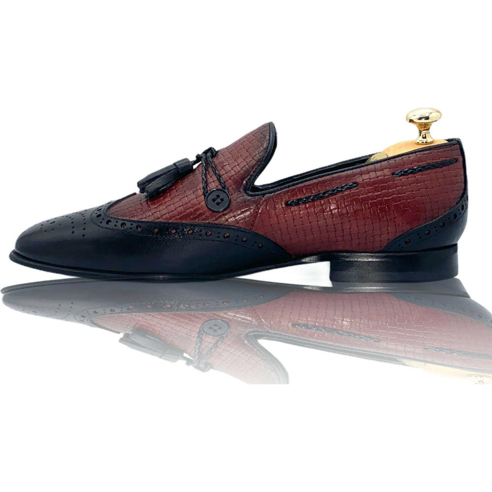 Vinci Leather The Istanbul Black / Burgundy Leather Tassel Loafer Shoe