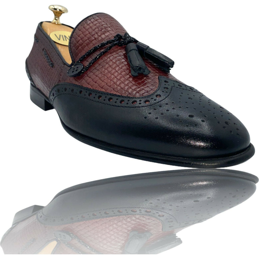 Vinci Leather The Istanbul Black / Burgundy Leather Tassel Loafer Shoe