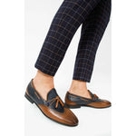 Vinci Leather The Istanbul Brown / Navy Leather Tassel Loafer Shoe