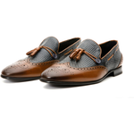 Vinci Leather The Istanbul Brown / Navy Leather Tassel Loafer Shoe