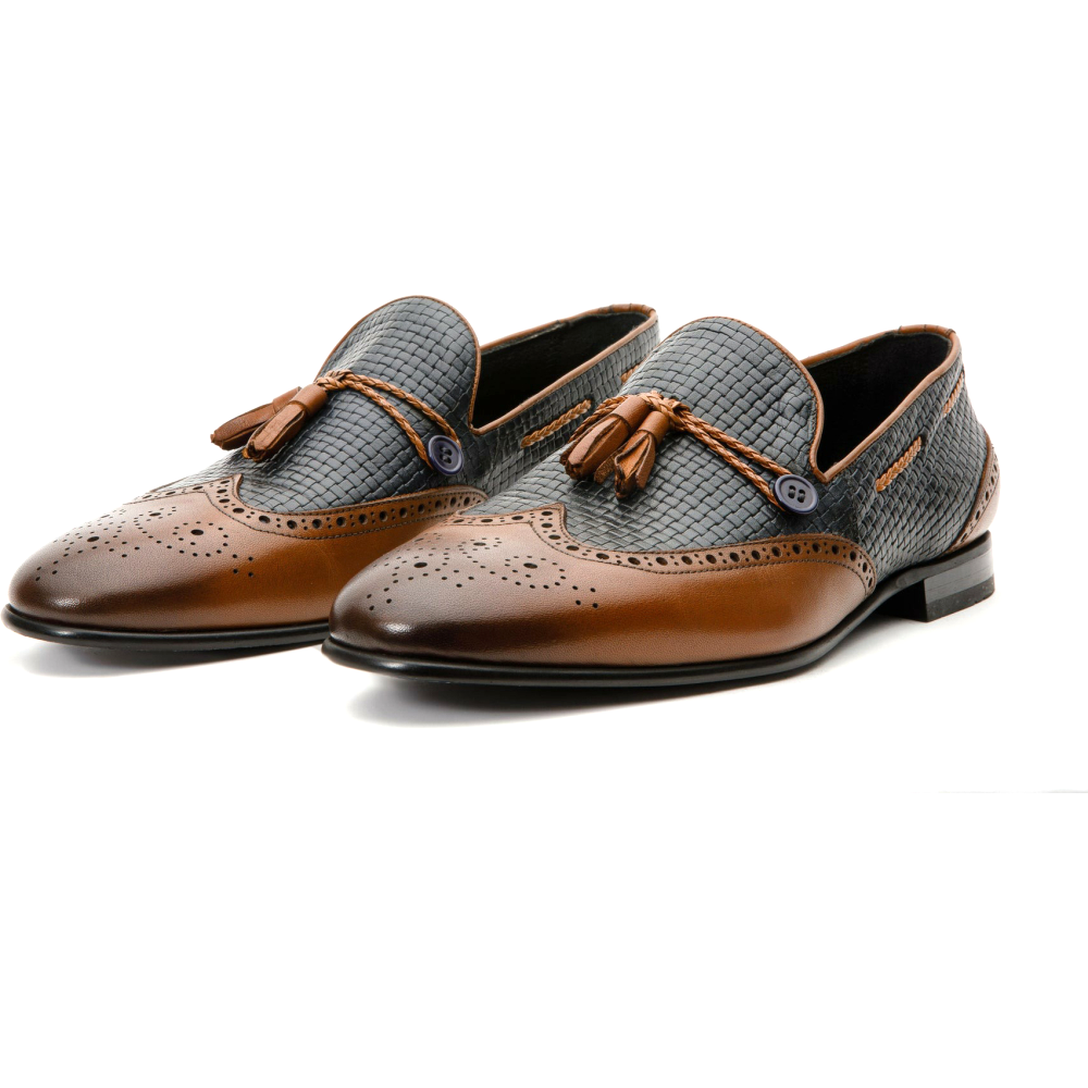 Vinci Leather The Istanbul Brown / Navy Leather Tassel Loafer Shoe