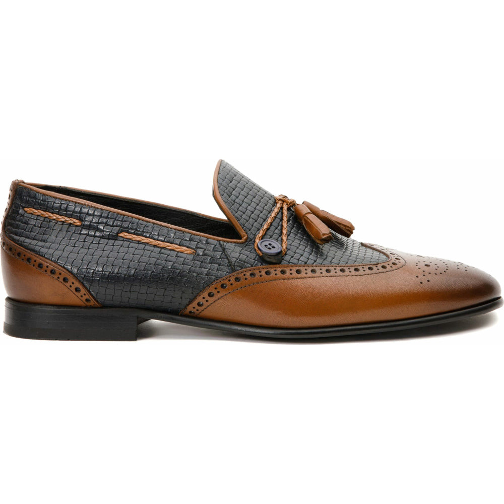 Vinci Leather The Istanbul Brown / Navy Leather Tassel Loafer Shoe