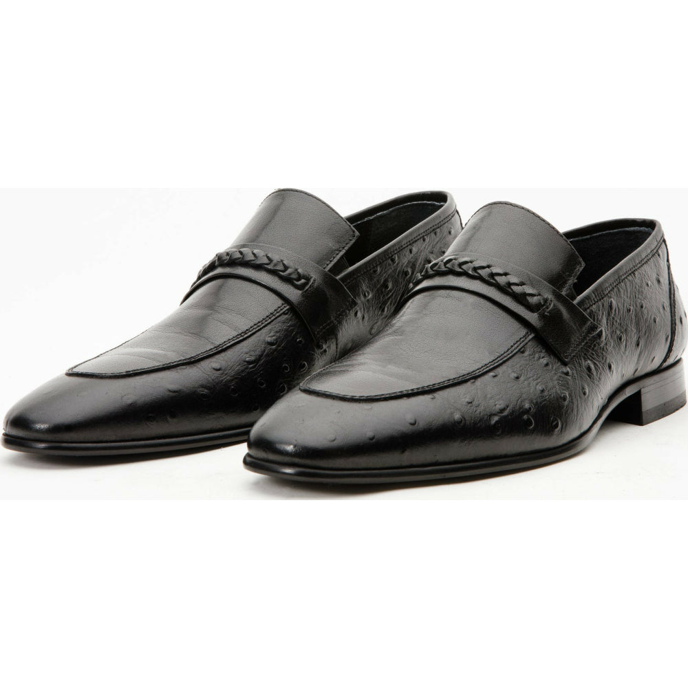 Vinci Leather The Johannesburg Black Leather Dress Loafer Shoe (10667)