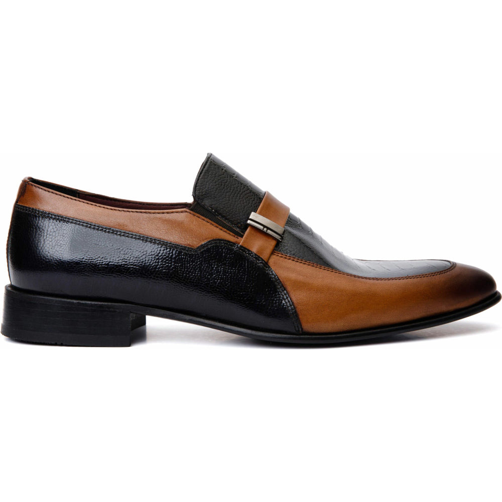 Vinci Leather The Kazablanka Brown / Navy Leather Bit Loafer Shoe (10658)