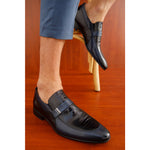 Vinci Leather The Kazablanka Navy Leather Bit Loafer Shoe (10658)