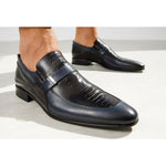 Vinci Leather The Kazablanka Navy Leather Bit Loafer Shoe (10658)