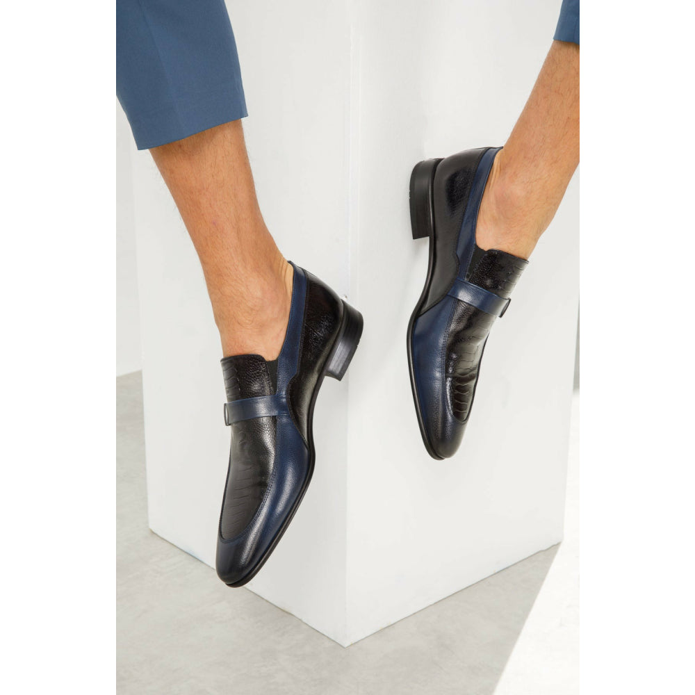 Vinci Leather The Kazablanka Navy Leather Bit Loafer Shoe (10658)