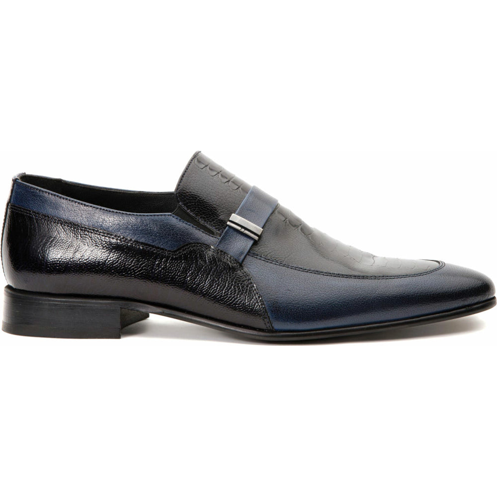 Vinci Leather The Kazablanka Navy Leather Bit Loafer Shoe (10658)