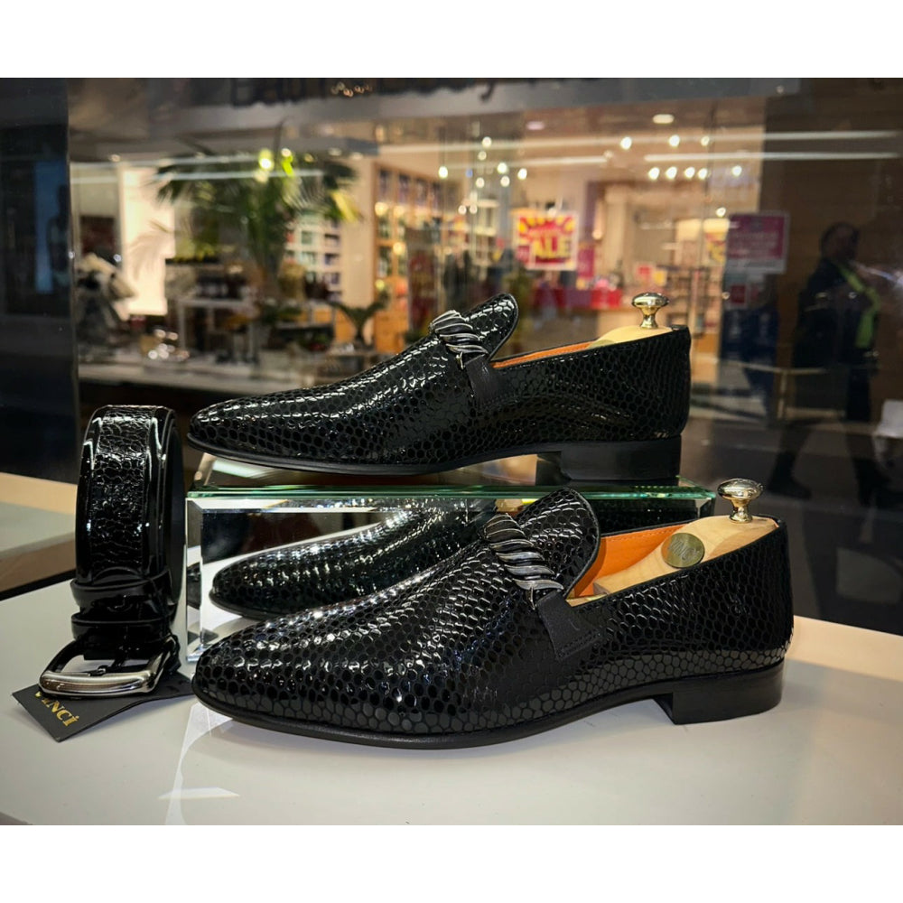 Vinci Leather The King Shoe Black Bit Dress Loafer